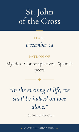 Saint John of the Cross holy card  with feast day, patronage, and prayer