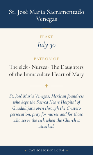 Saint José Maria Sacramentado Venegas holy card  with feast day, patronage, and prayer