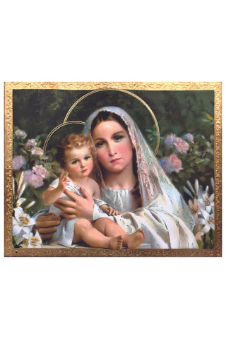 Madonna & Child with Lilies Florentine Plaque by Simeoni 13x16.5"