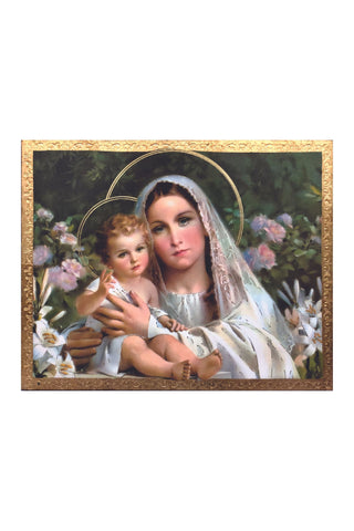 Madonna & Child with Lilies Florentine Plaque by Simeone 8x10"