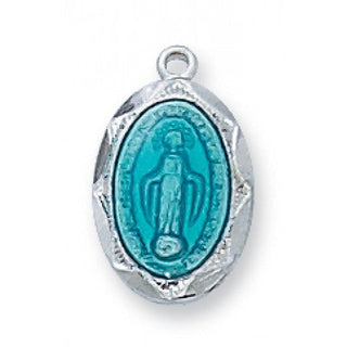 Sterling Silver Blue Miraculous MedalWith Chain