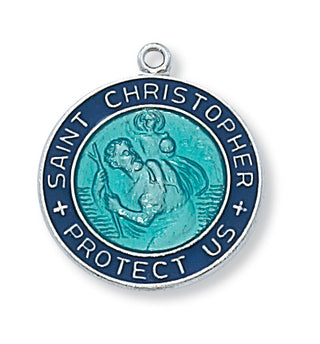 Sterling Silver Saint Christopher Blue With Chain