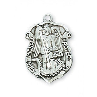 Sterling Silver St Michael Badge Medal with Chain