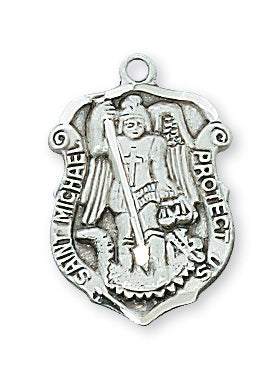 Sterling Silver Saint Michael Badge Medal With Chain
