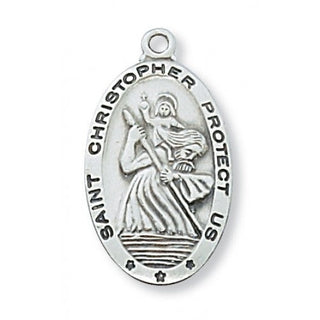 Sterling Silver Medal of St Christopher with Chain - SALE