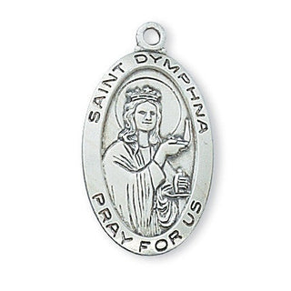 Sterling Silver Medal of St Dymphna with 18-inch Chain  - Engravable