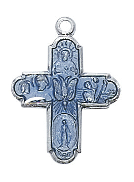 Sterling Silver Blue Four-Way Medal With Chain