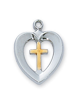 Sterling Silver Tutone Heart Cross With Chain