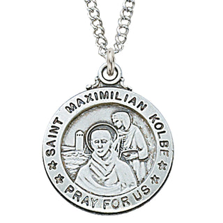 Sterling Silver Medal Of Saint Max Kolbe With Chain Engravable