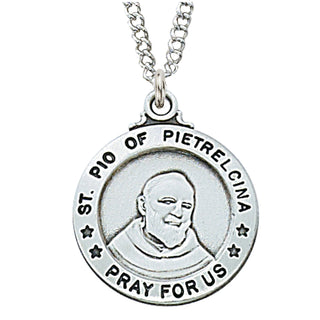 Sterling Silver Medal Of Saint Padre Pio With Chain Engravable