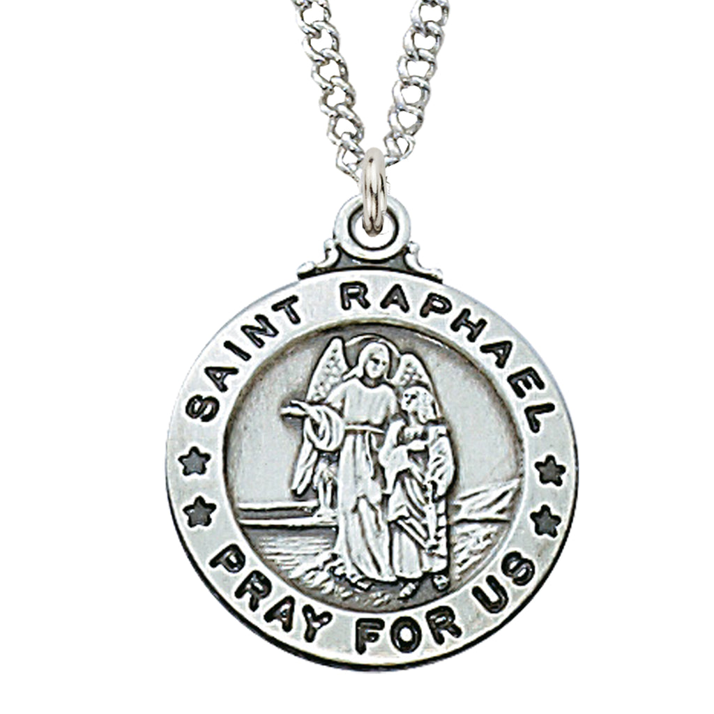 Sterling Silver Medal of Saint Raphael with 20-inch Chain - Engravable ...