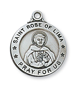 Sterling Silver Medal of Saint Rose Of Lima with 20-inch Chain  - Engravable