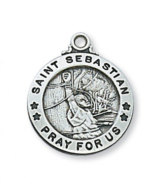 Sterling Silver Medal of St. Sebastian with 20-inch Chain  - Engravable