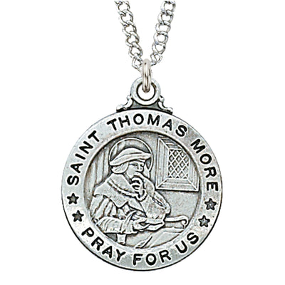 Sterling Silver Medal of St. Thomas More with 20-inch Chain - Engravable