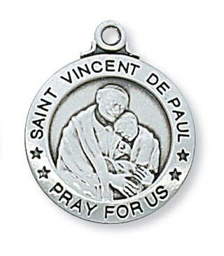 Sterling Silver Medal of Saint Vincent De Paul with 20-inch Chain  - Engravable