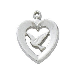 Sterling Silver Heart with Dove, with 18" Chain