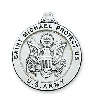 Sterling Silver Army Service Medal with 24-inch Chain