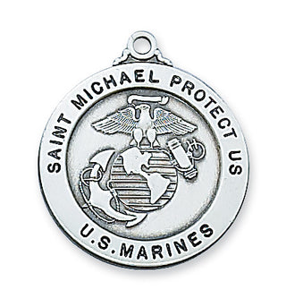 Sterling Silver Marine Service Medal WithInch Chain