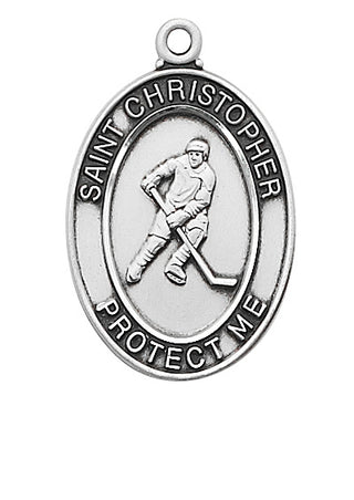 Sterling Silver Christopher Hockey Medal With Chain