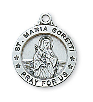 Sterling Silver Saint Maria Goretti Medal With Chain