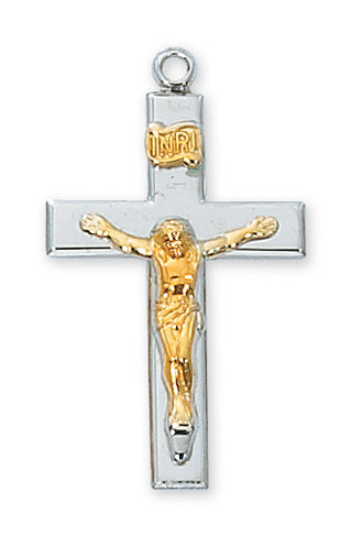 Sterling Silver Tutone Crucifix With Chain