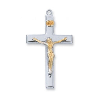 Sterling Silver Tutone Crucifix WithInch Chain