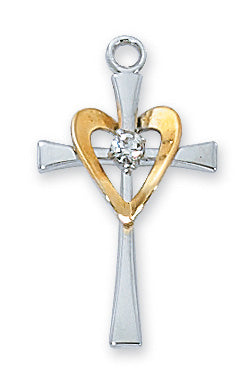 Sterling Silver Cross With Gld Heart Chain