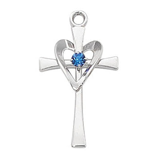 Sterling Silver Heart Cross Pendant L