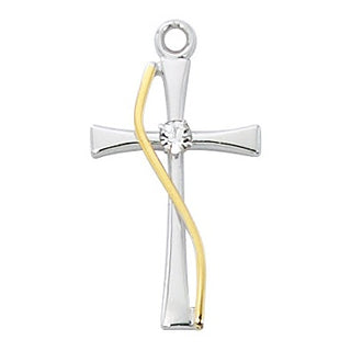 Sterling Two Tone Cross Pendant L