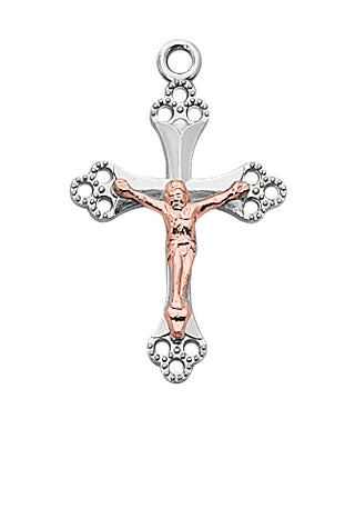 Tu Tone Silver Cross With Rose Gold Corupus L