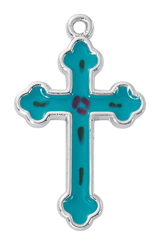 Sterling Silver Cross With Blue L