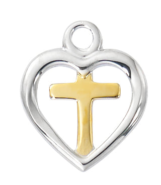 Sterling Silver Heart With Gold Cross L