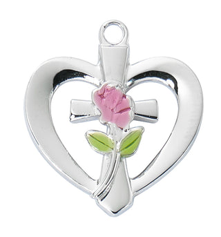 Sterling Silver Heart Cross Pendant L