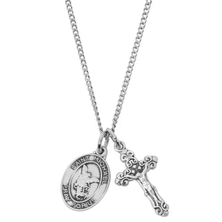 Gold Over Sterling Silver Saint Michael And Cruc Ld