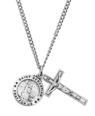 Sterling Silver Saint Sebastian And Crucifix Ld4