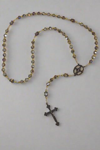 Miraculous Medal Antique Bronze/Iridescent Rosary 21"