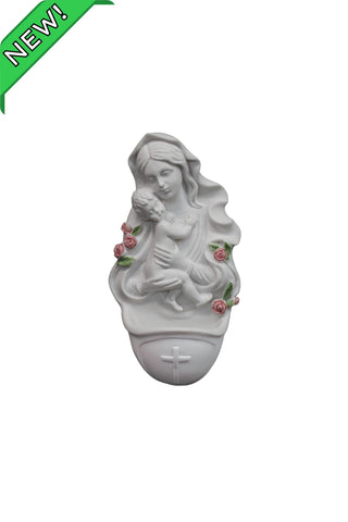 Madonna & Child Holy Water Font in White 6.5"
