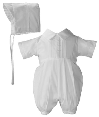 Boys Polycotton Baptism Romper with Pin Tucking and Hat