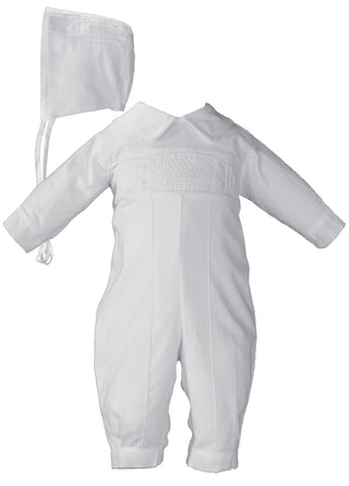 Boys Long Sleeve Cotton Hand Smocked Pin Tucked Christening Baptism Coverall