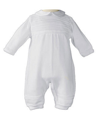Boys Cotton Knit White Baptism Coverall