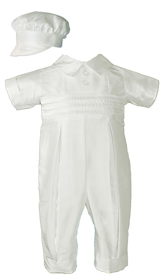Boys Off-White Silk Baptism Coverall with Hat - SALE - 3 Month