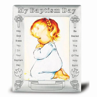 Pewter Finish Baptism Frame with Praying Girl