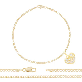 CZ Heart Charm 14K Gold Filled Anklet 10" Women Jewelry