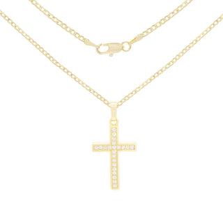 Cross Cubic Zirconia Pendant With Necklace Set 14K Gold Filled