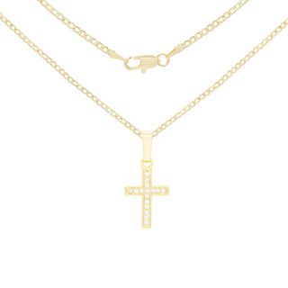 Cross Cubic Zirconia Pendant With Necklace Set 14K Gold Filled