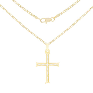 CZ Cross Cubic Zirconia Pendant With Necklace Set 14K Gold Filled