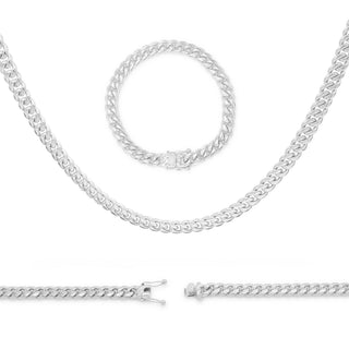 Silver Cuban Link Chain Necklace 30" Bracelet 8.5" Stainless Steel Set For Men