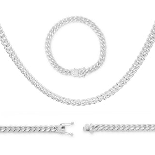 Silver Cuban Link Chain Necklace 30" Bracelet 8.5" Stainless Steel Set For Men