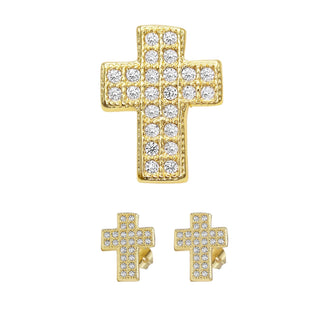 Cross Stud 14K Gold Plated Cubic Zirconia Earrings Jewelry Men Women