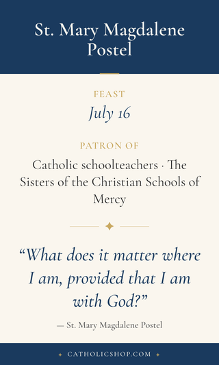 Saint Mary Magdalene Postel holy card  with feast day, patronage, and prayer